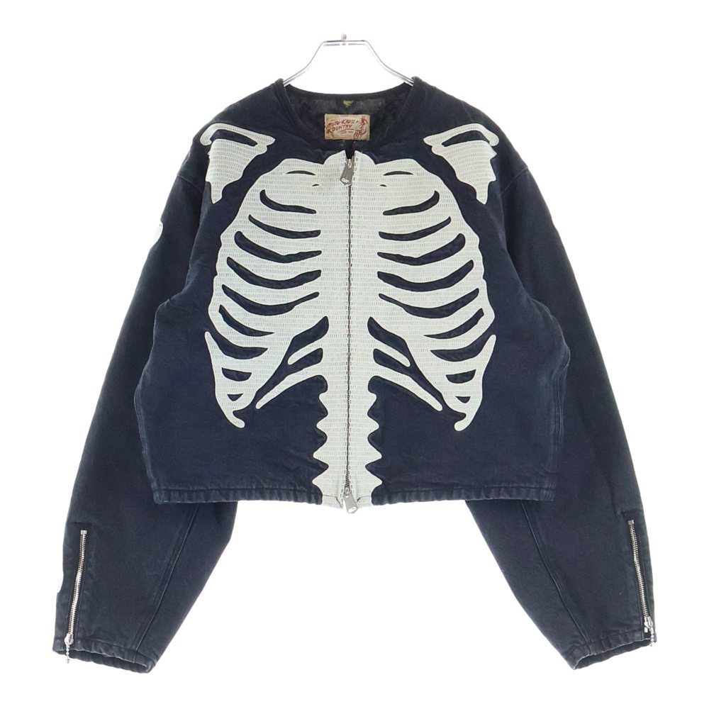 Bone Denim Motocross Jacket 14ozモトクロスボーンジャケット ノーカラー ダブルジップ デニムジャケット KR2402LJ06 ブラック Bランク