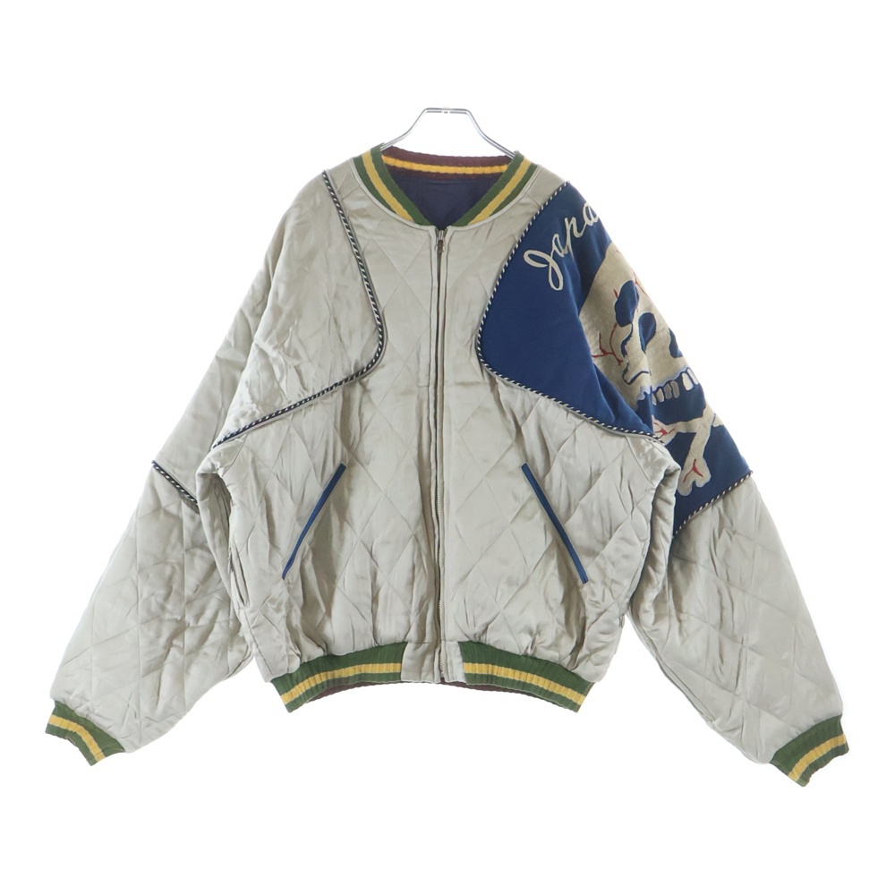 Rayon Satin Quilting Siamese Bomber JKT Rain Skull K2110LJ063 レーヨンサテンキルティング ボンバージャケット ホワイト/ブルー Bランク