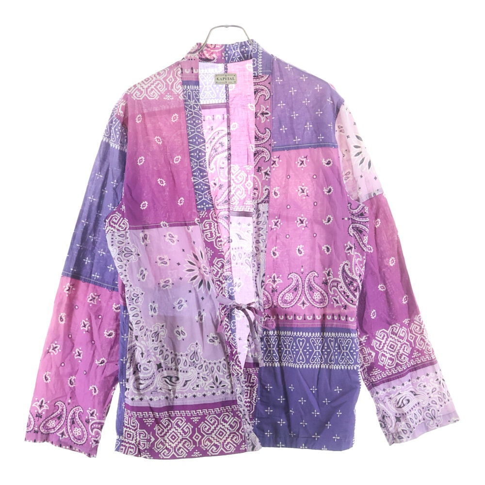 ペイズリー柄 パッチワーク ノーカラーカーディガン 長袖シャツ EK920 パープル Bランク