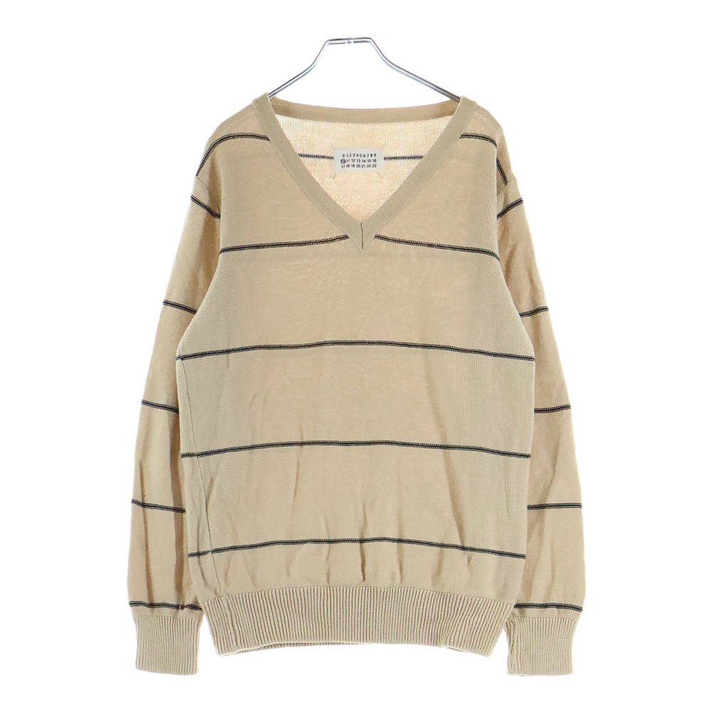 ミスディアナ期 Vネックボーダー ニットセーター ベージュ Aランク