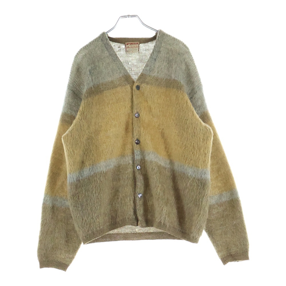 60s McGREGOR マクレガー モヘアカーディガン ウール 毛長 USA製 ブラウン×グレー Cランク