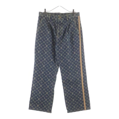 25SS モノグラムデニム テーラード パンツ サイドレザーライン デニムパンツ インディゴ RM251MM UZD HSD10W Bランク