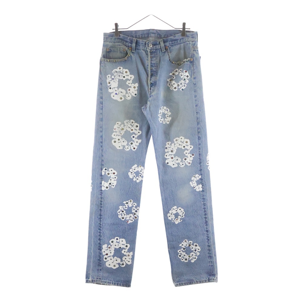 ×Levi's リーバイス フラワープリント ラインストーン付き デニムパンツ インディゴ A2634-00 Bランク