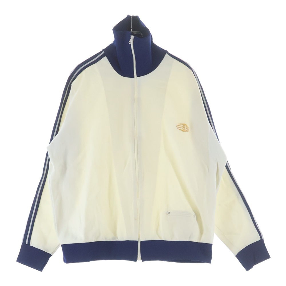60s 地球儀トラックジャケット ジップアップ ジャージ フランス製 ホワイト/ネイビー Bランク