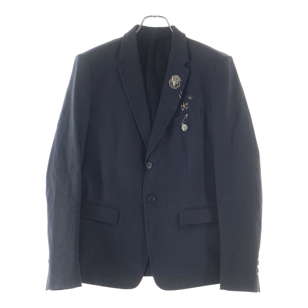 ストライプテーラードジャケット コットン バッヂ付き グレー T721 B508 Bランク