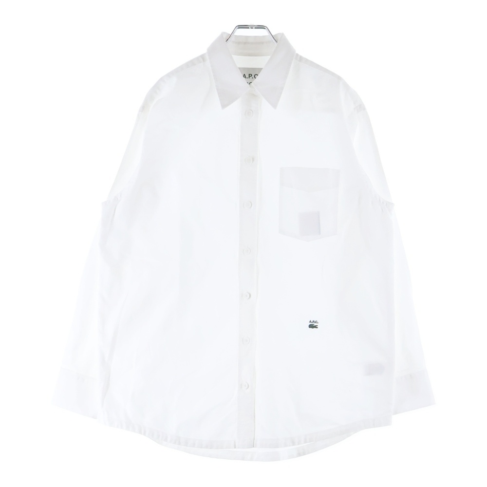 ×A.P.C. Cotton Shirt CF6699 アーペーセー フロントワンポイントロゴ刺繍 コットン長袖シャツ ホワイト Aランク