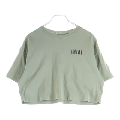 24SS クロップド丈 フロントロゴプリントクルーネック半袖Tシャツカットソー カーキ レディース Aランク