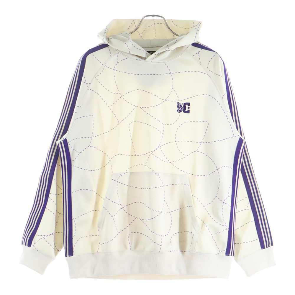 ×DC SHOES Track Hoody Poly Smooth Printed ディーシーシューズ 総柄 ロゴ刺繍 トラック プルオーバーパーカー フーディ ベージュ/パープル MR608 Bランク