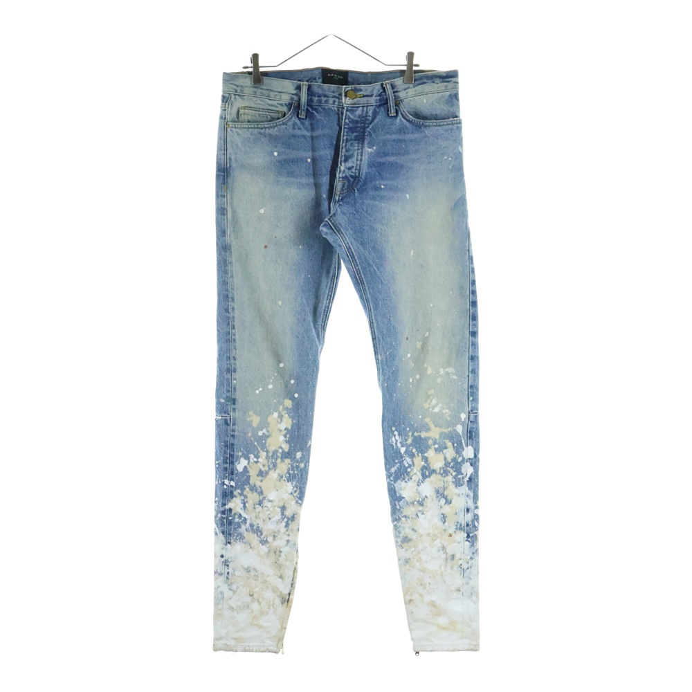 ペイント加工 裾ジップ スキニーデニムパンツ インディゴ/ホワイト 184103 Bランク