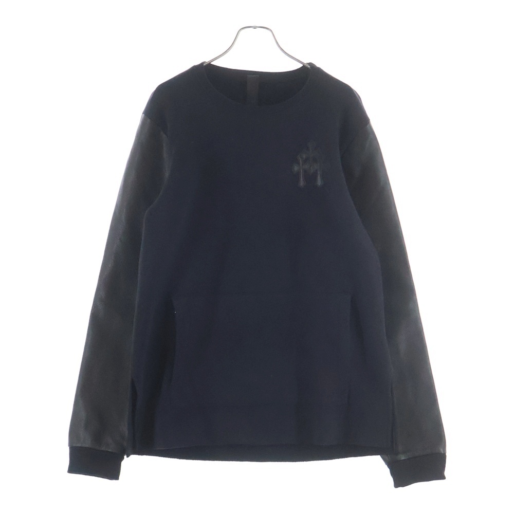 Y NOT Leather Cross Patch クロスパッチ付 レザー切り替え 長袖スウェット ブラック Aランク