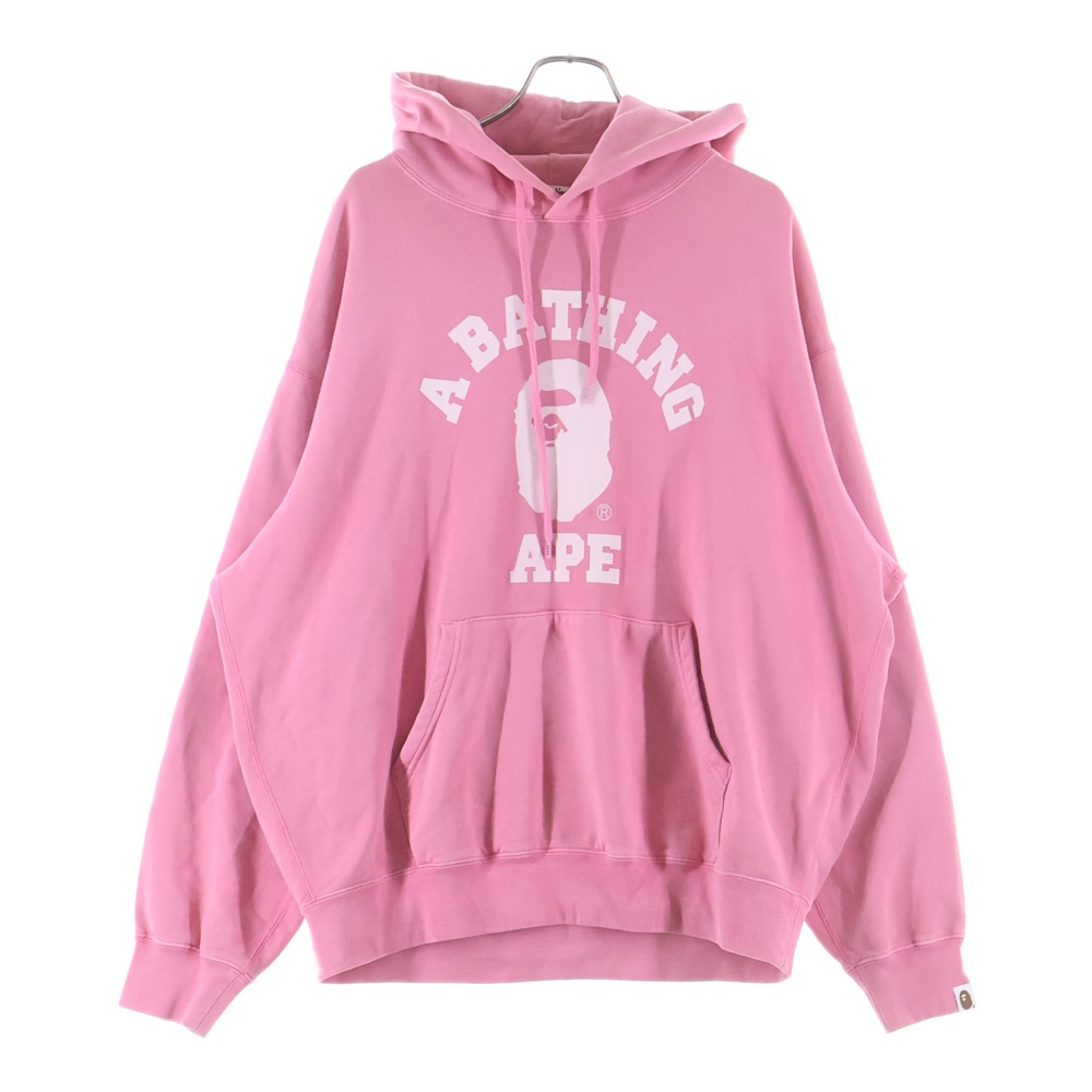 COLLEGE OVERDYE PULLOVER HOODIE APE HEAD カレッジオーバーダイエイプヘッドプリント プルオーバーパーカー ピンク 001PPJ701010I Bランク