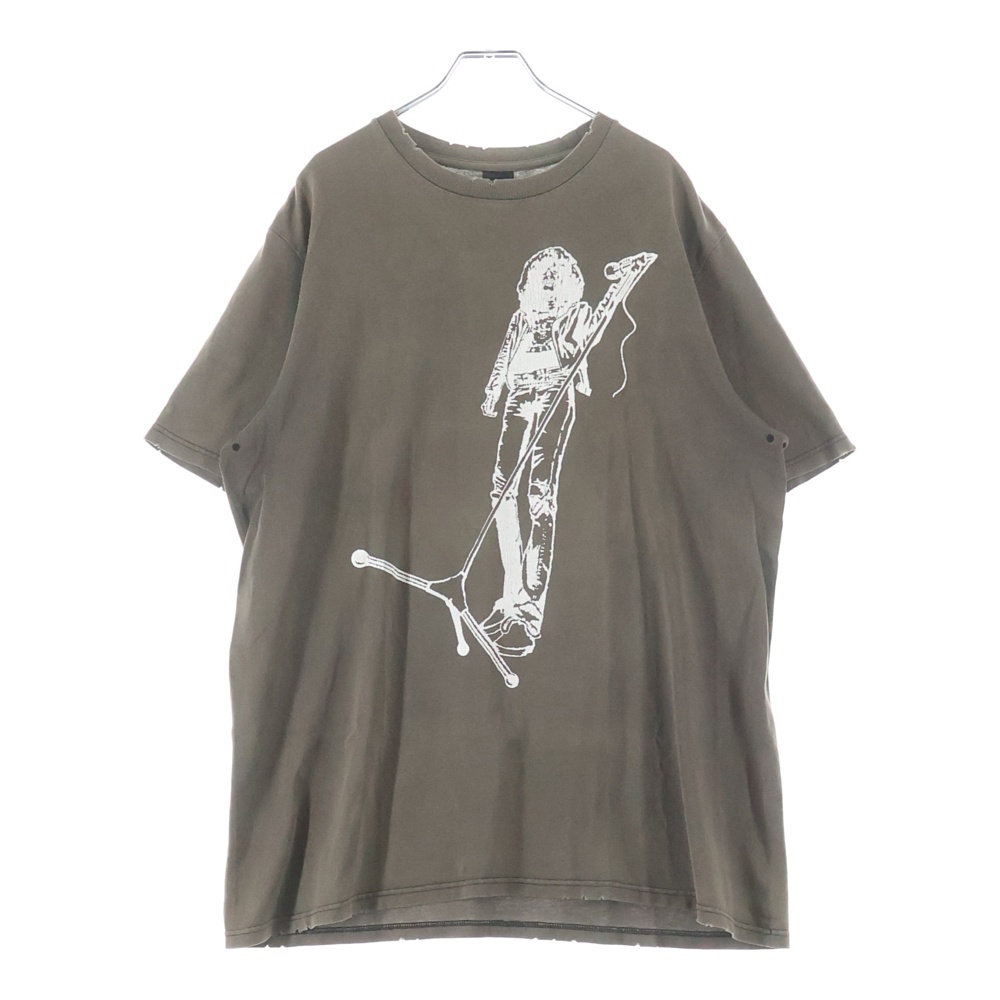 04ss DREAM BABY DREAM Joey Ramone T-shirt ダメージ加工 グランジ プリント半袖Tシャツ クルーネックカットソー カーキ Bランク