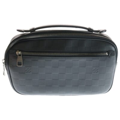 ダミエ・アンフィニ アンブレール ウエストバッグ ショルダーバッグ ボディバッグ ブラック レザー N41288 シルバー金具 Bランク