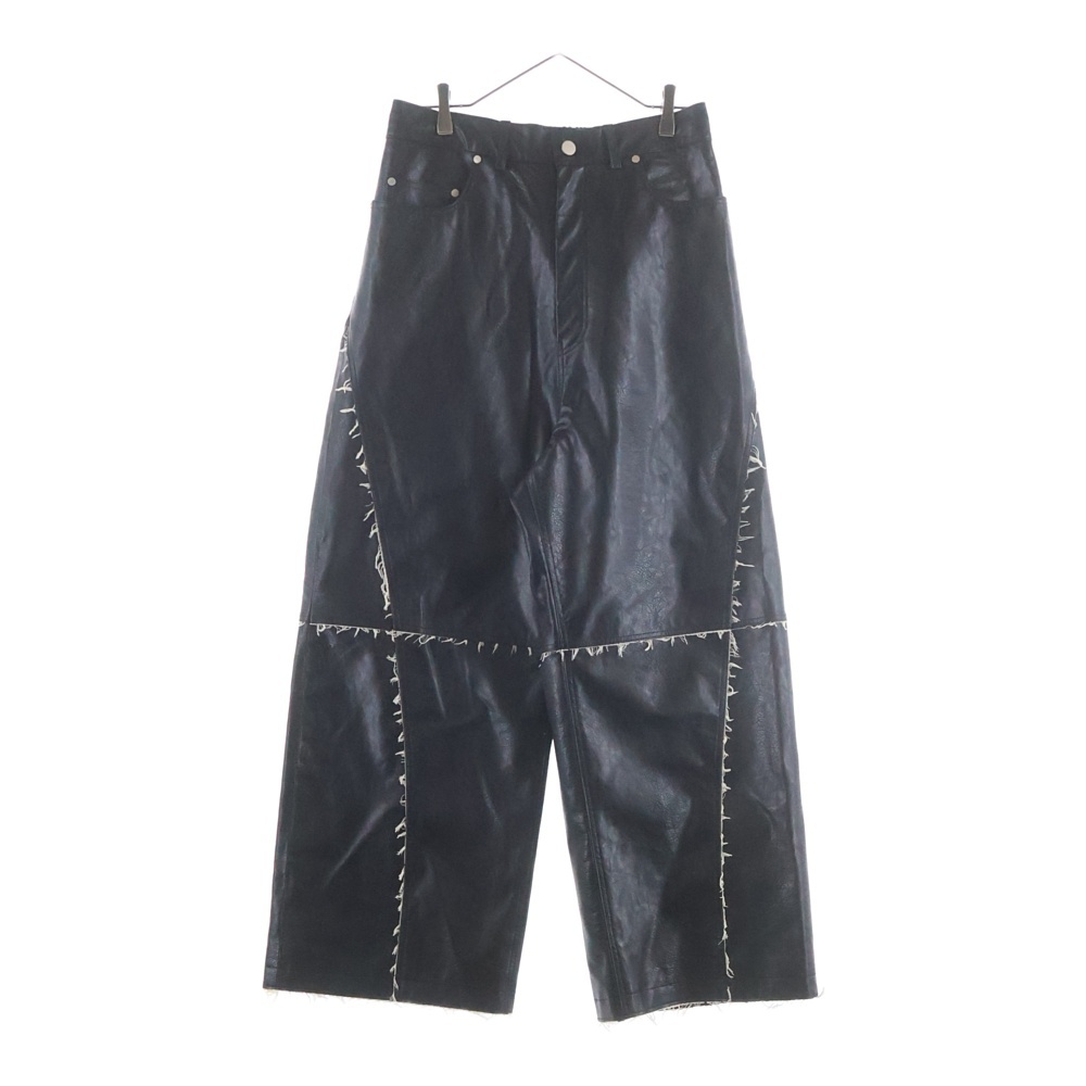 フェイクレザー カットオフ レザーワイドパンツ ブラック 11242461219 Bランク