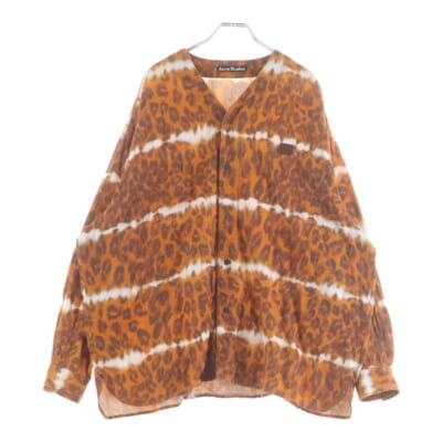 ノーカラー レオパード総柄 長袖シャツ オレンジ CB0037 Bランク