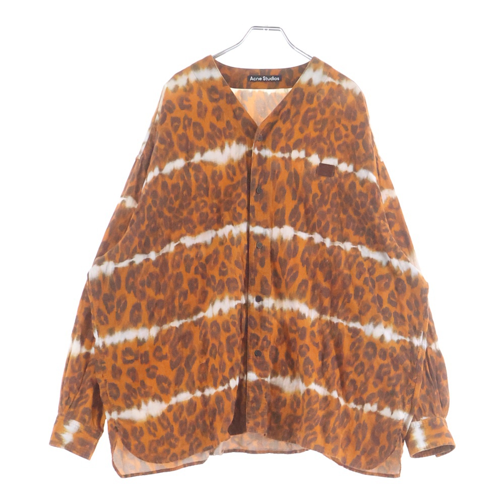 ノーカラー レオパード総柄 長袖シャツ オレンジ CB0037 Bランク