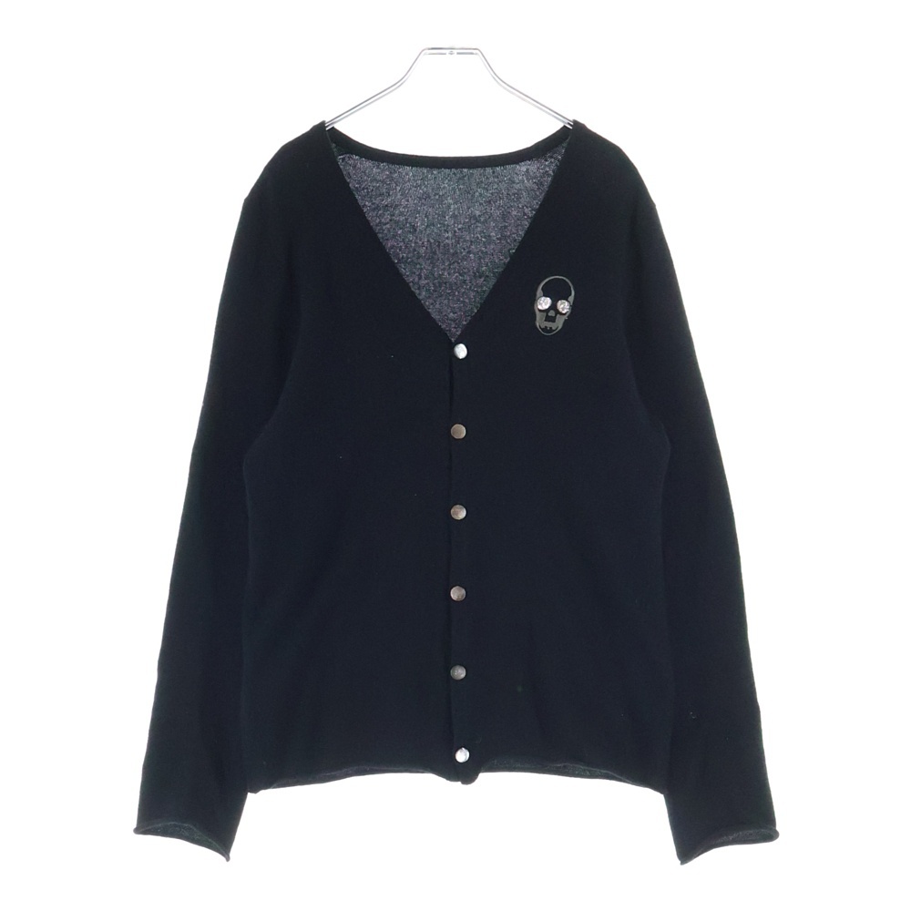 ドクロ刺繍 カシミア Vネックカーディガン ブラック Bランク