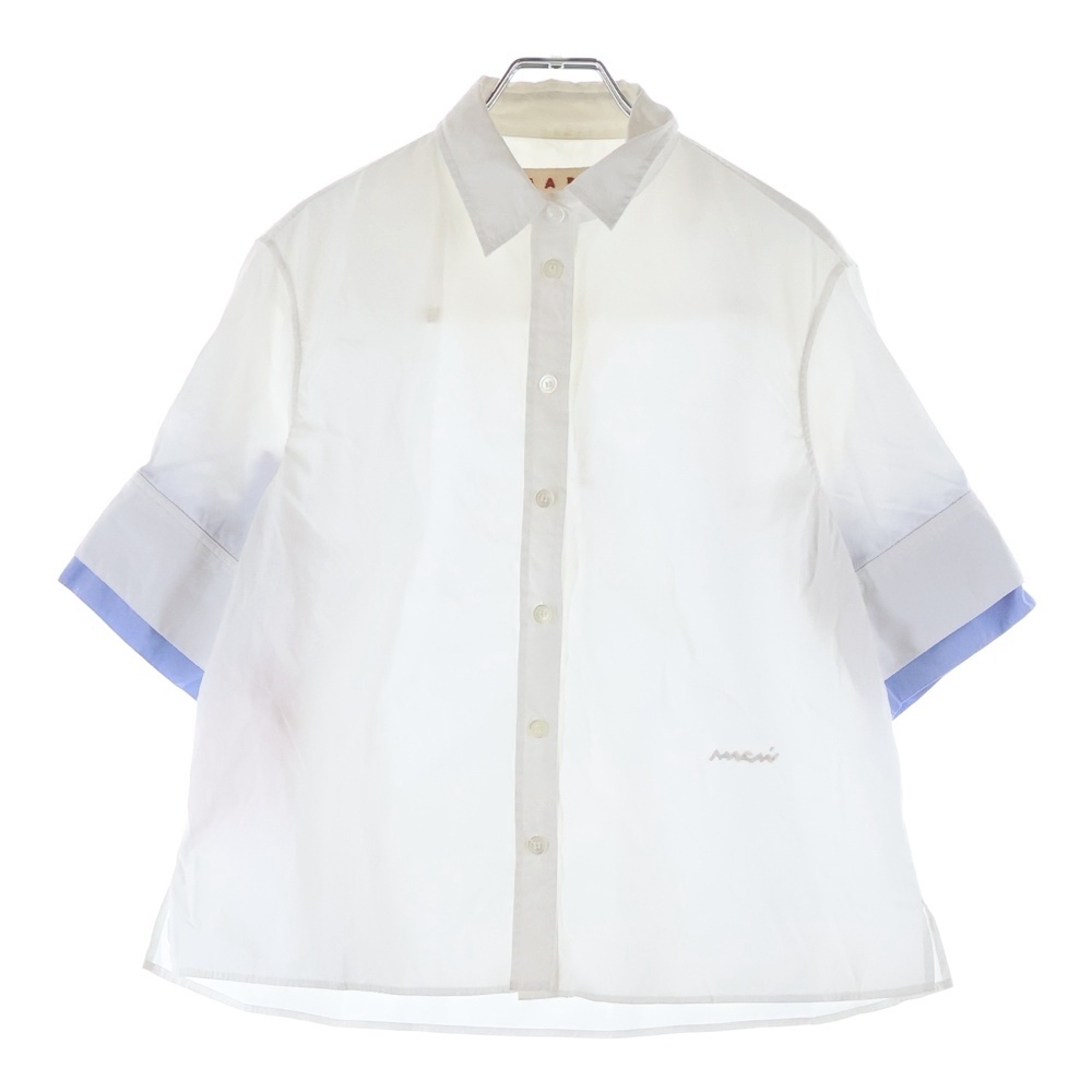 コットン半袖シャツ ホワイト/ブルー CAMA0644QS Bランク