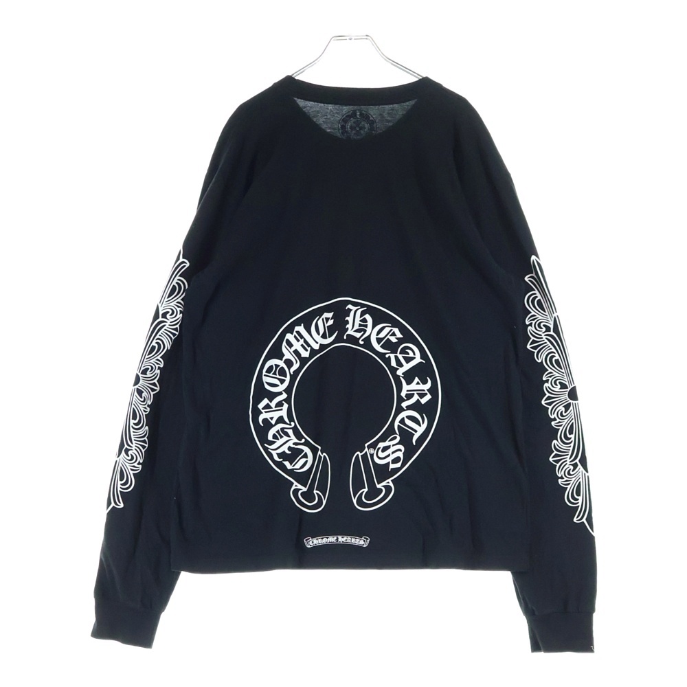 FLRL CRS HORSESHOE L/S バックホースシュー 袖フローラル ロングスリーブカットソー 長袖Tシャツ ブラック Bランク