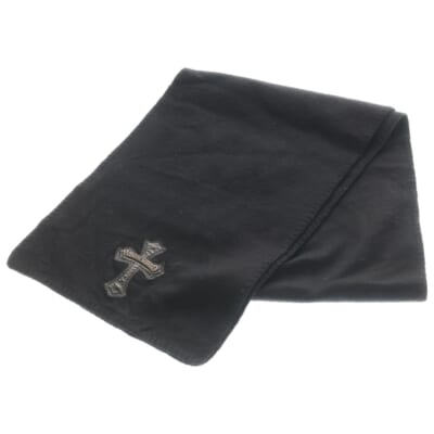 クロスパッチ スクロールラベル イタリア製 カシミアマフラー ストール ブラック Bランク