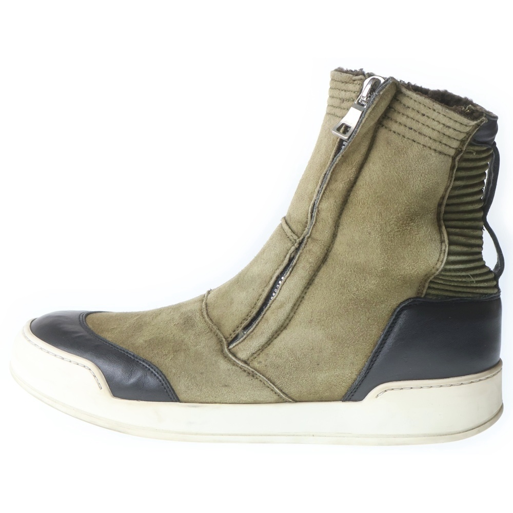 サイドジップ ハイカットスニーカー スエード カーキ/ブラック Bランク