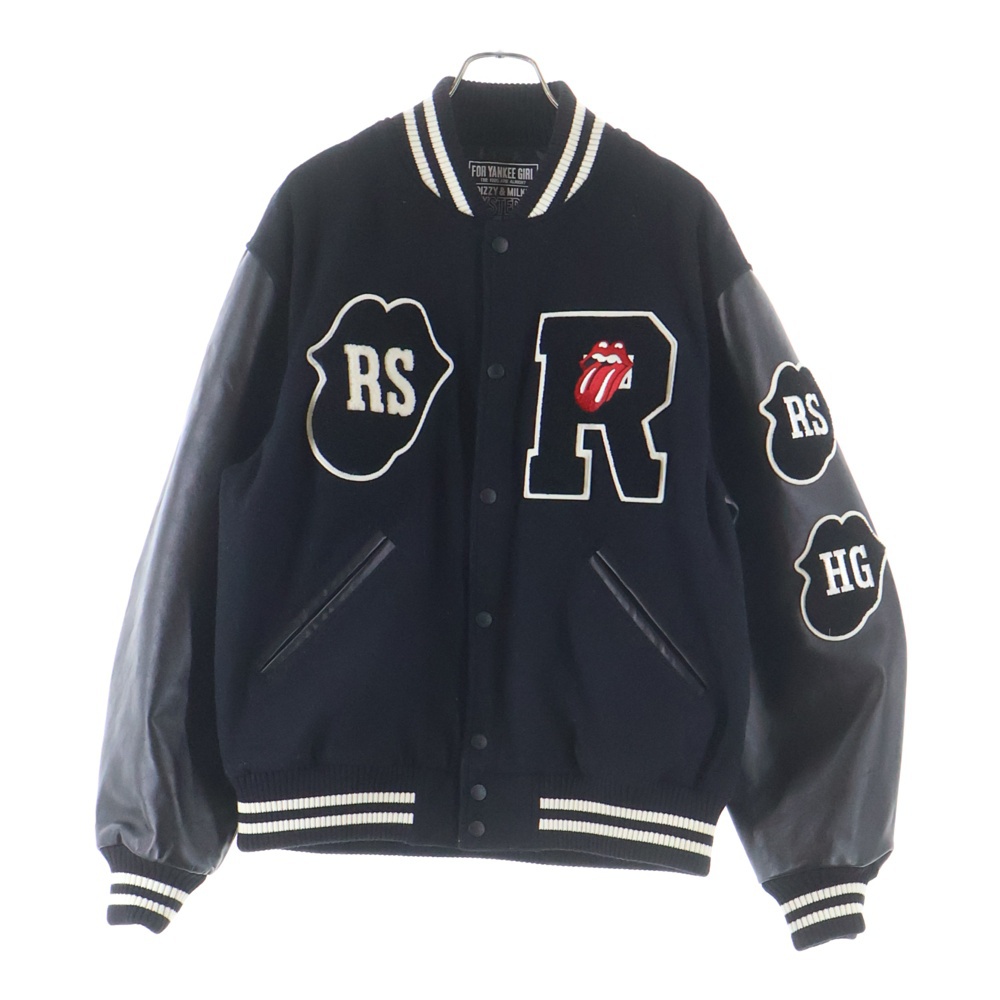 25SS ×THE ROLLING STONES Loves 1975 Us Tour Embroidery Stadium Jacket ローリングストーンズ ラブズ 1975 スタジャン ジャケット ブラック HYS-0244 Aランク