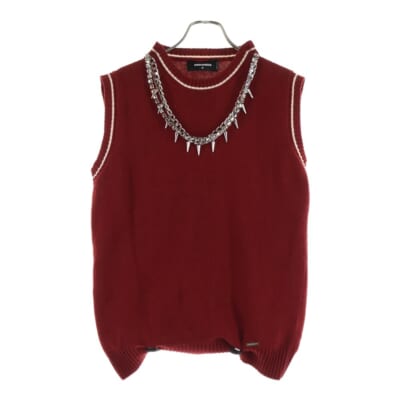 チェーンスタッズ装飾 デザインウールニットベスト レッド S71HA0702 S15986 Bランク
