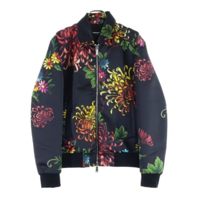 Floral Print Collared Jacket フローラルプリント 花柄総柄 ポリエステルジャケット ブラック S71AN0176 S52770 Bランク