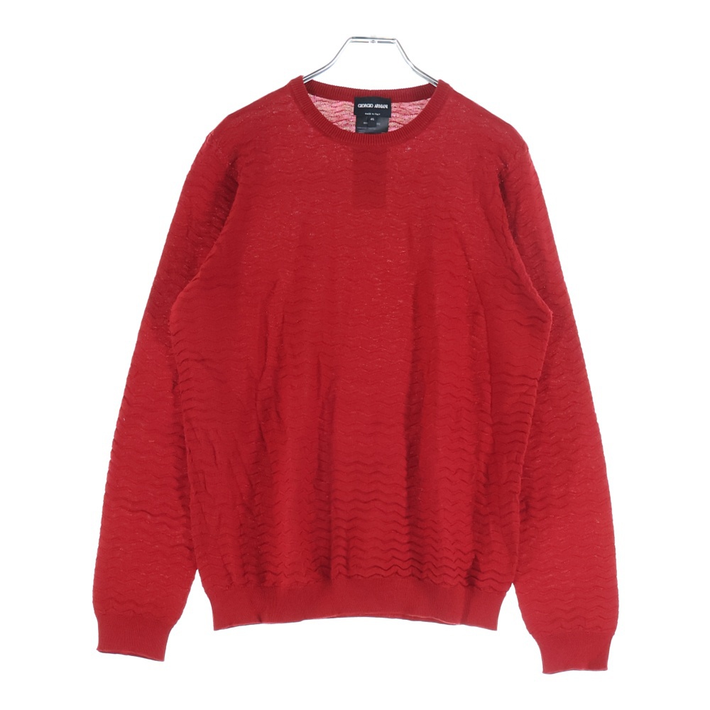 エンボス加工 クルーネック長袖ニットシャツ レッド 6HSM11 SM09Z Bランク