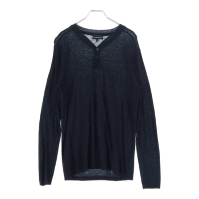 ヘンリーネック カシミヤ混 長袖ニットシャツ ブラック Bランク