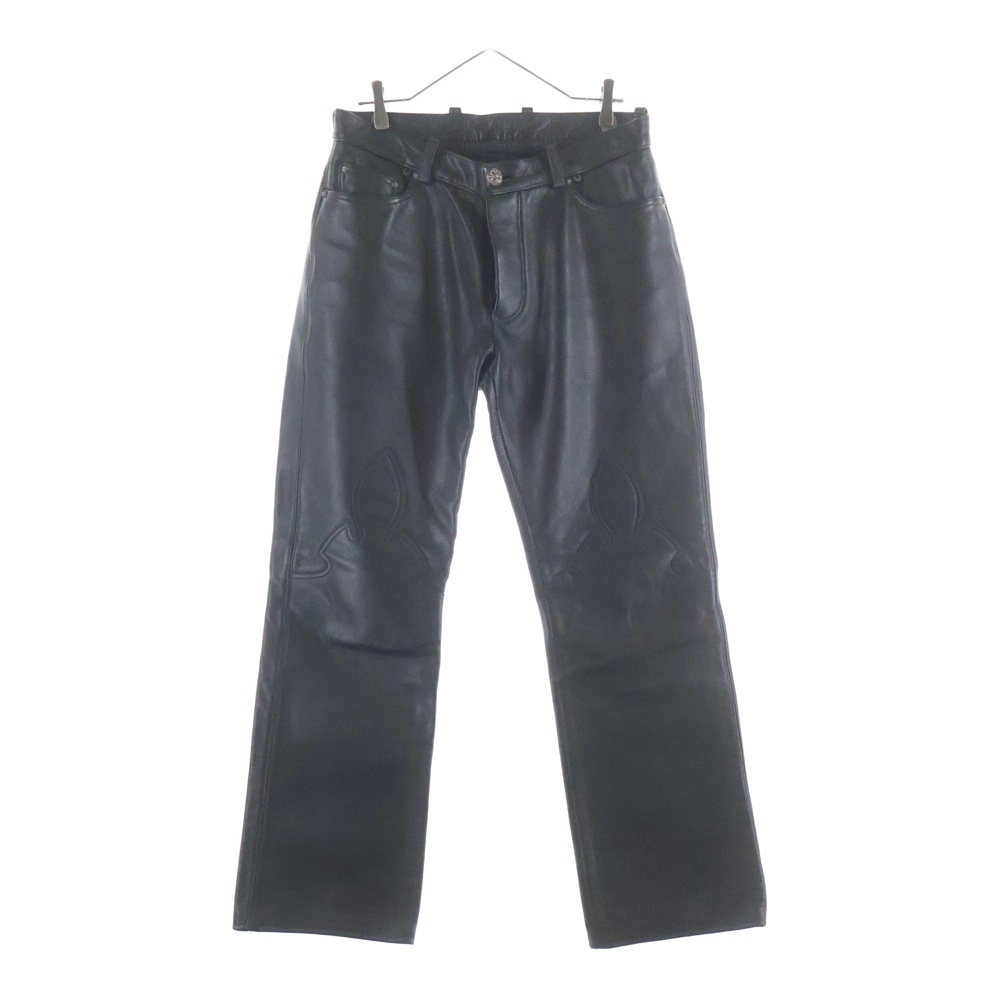 LTHR PANTS クロスボールボタン 5ポケット フレアニー ボタンフライ レザー ストレートパンツ ブラック Bランク