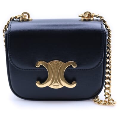 トリオンフ ミニチェーンクロード ブラック レザー ショルダーバッグ ゴールド金具 Aランク