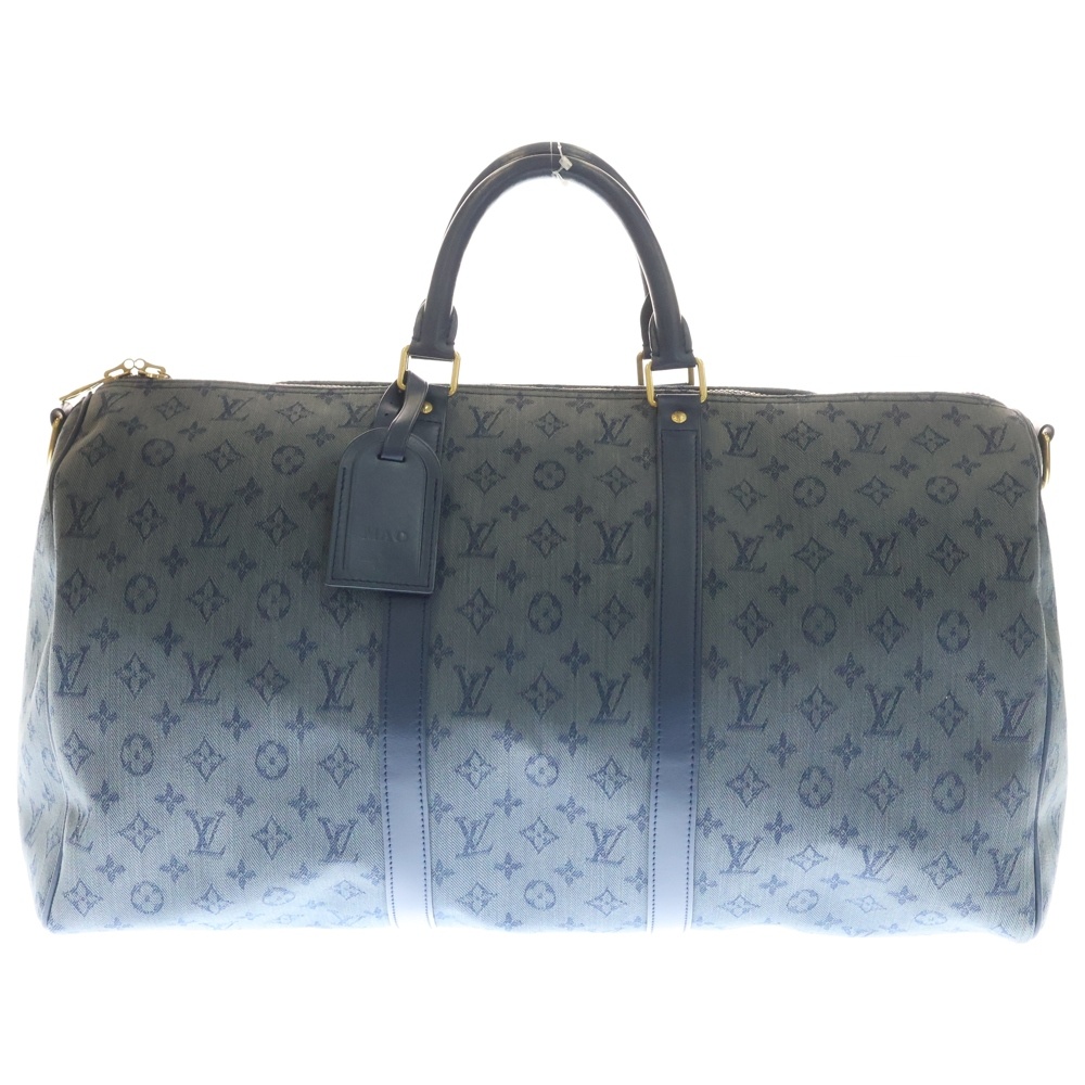 モノグラム デニム キーポルバンドリエール50 ハンドバッグ ショルダーバッグ ボストンバッグ ライトブルー レザー×キャンバス M44645 ゴールド金具 Bランク