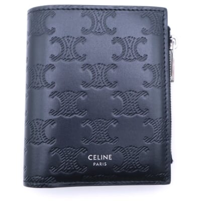 ミニトリオンフ 三つ折り財布 コンパクトウォレット ブラック レザー シルバー金具 Sランク