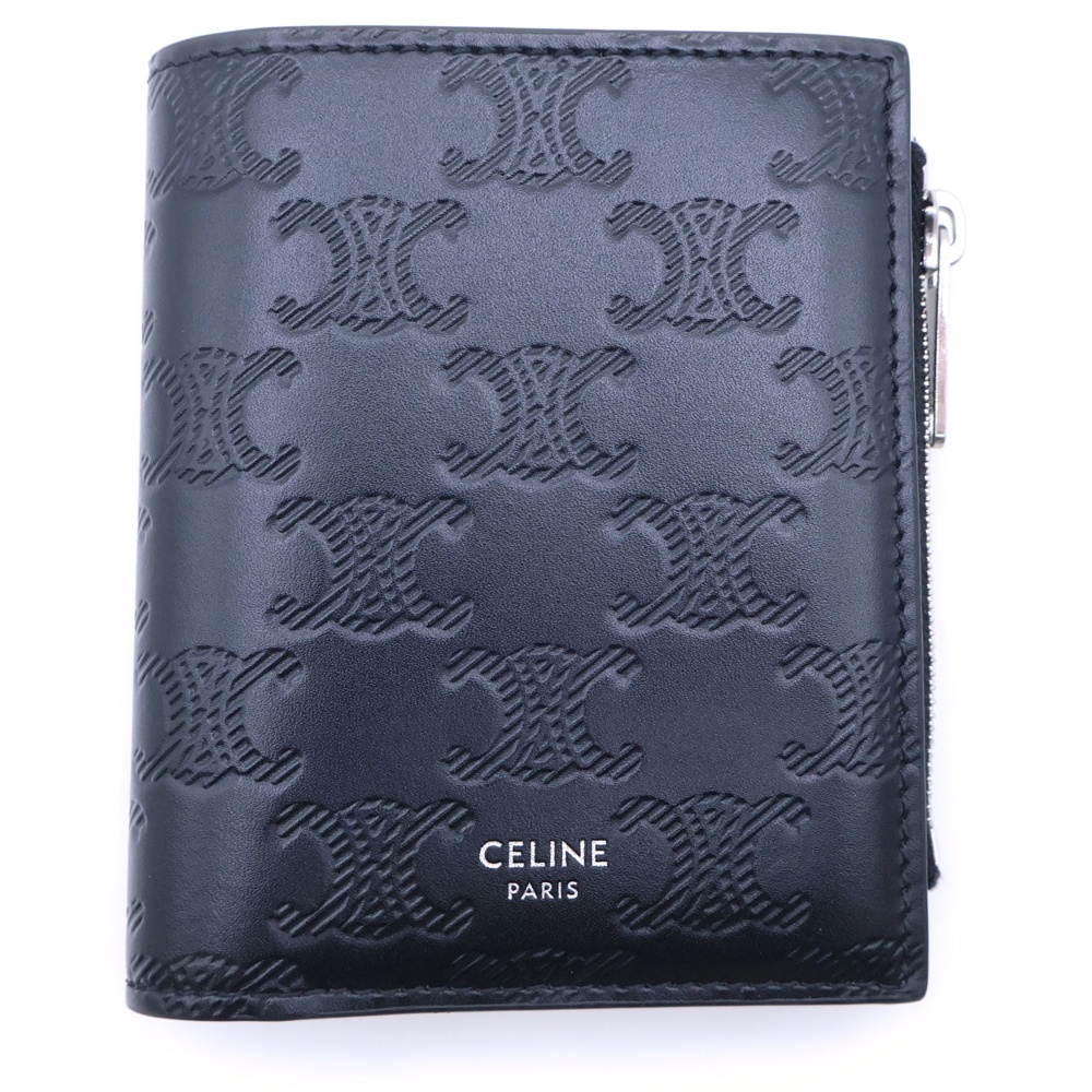 ミニトリオンフ 三つ折り財布 コンパクトウォレット ブラック レザー シルバー金具 Sランク