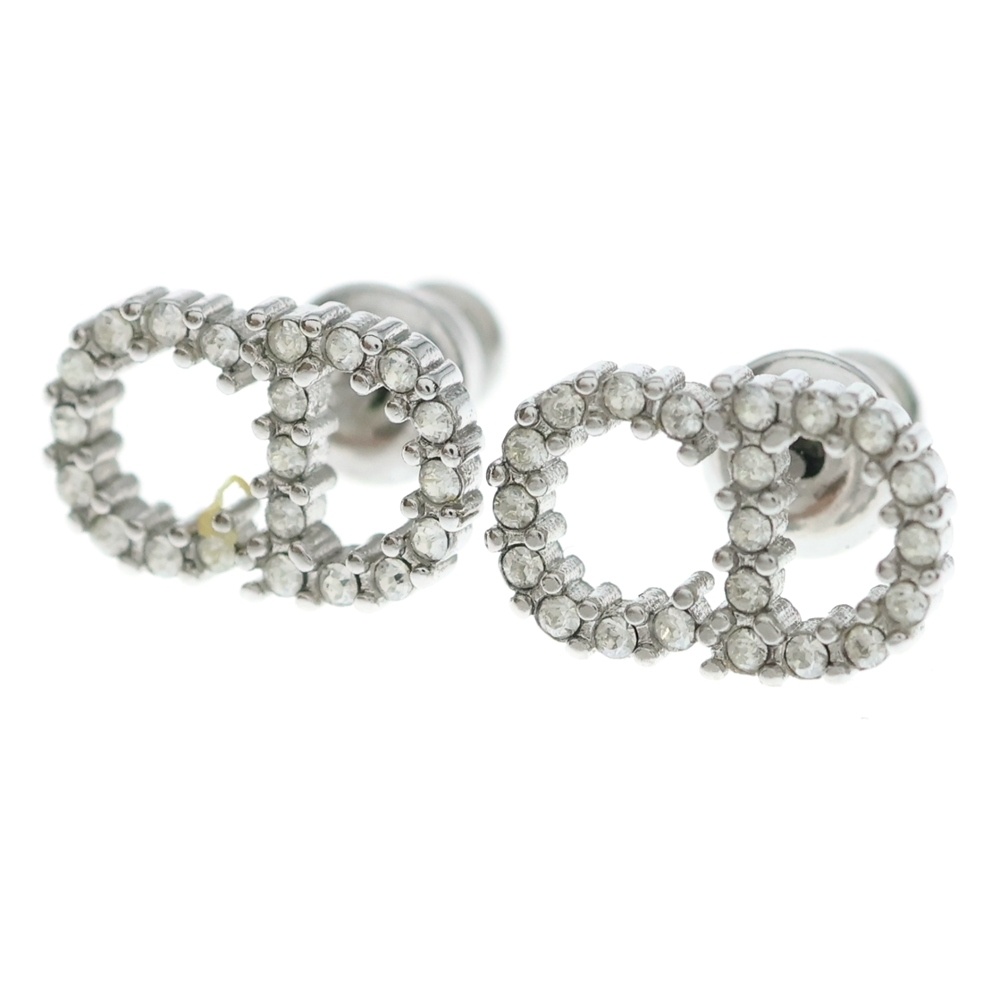 CD ロゴ ラインストーン ピアス シルバー Bランク