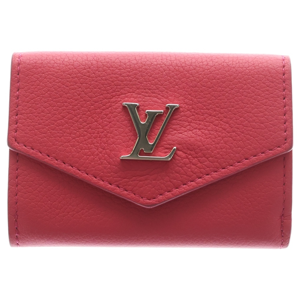 ポルトフォイユ ロック ミニ コンパクトウォレット 三つ折り財布 コインケース ピンク レザー M81886 シルバー金具 Bランク