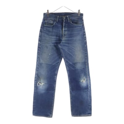 70S BIG E 後期 ボタン裏6 足長R レインボーステッチ デニムパンツ インディゴ Bランク