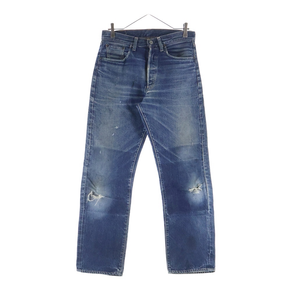 70S BIG E 後期 ボタン裏6 足長R レインボーステッチ デニムパンツ インディゴ Bランク