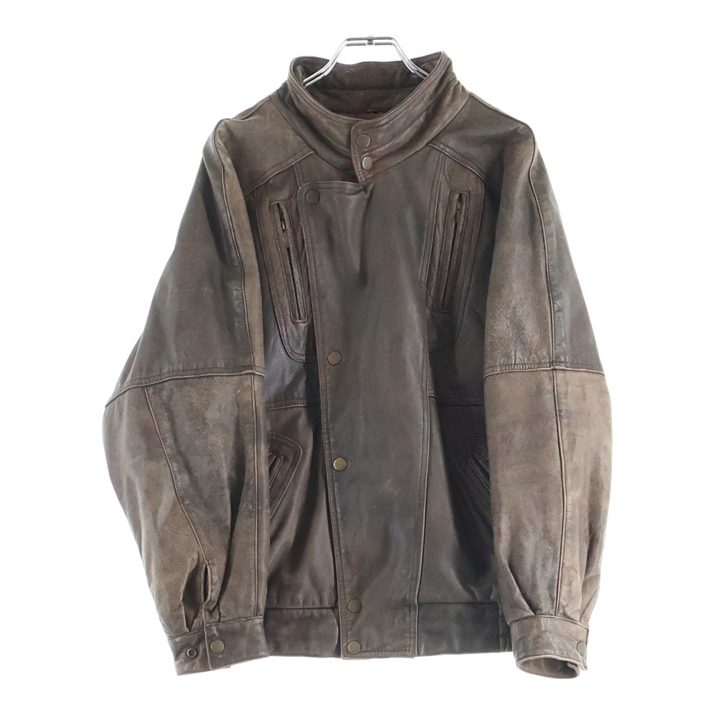 80s VINTAGE UOMO LEATHER JACKET レザージップアップジャケット ブラウン Bランク