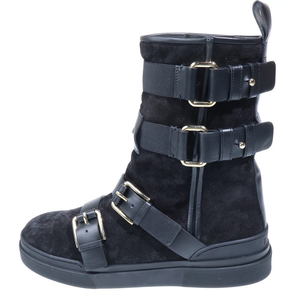 17AW バックル付き スエード ロングブーツ ブラック W7HA312Z004 Sランク