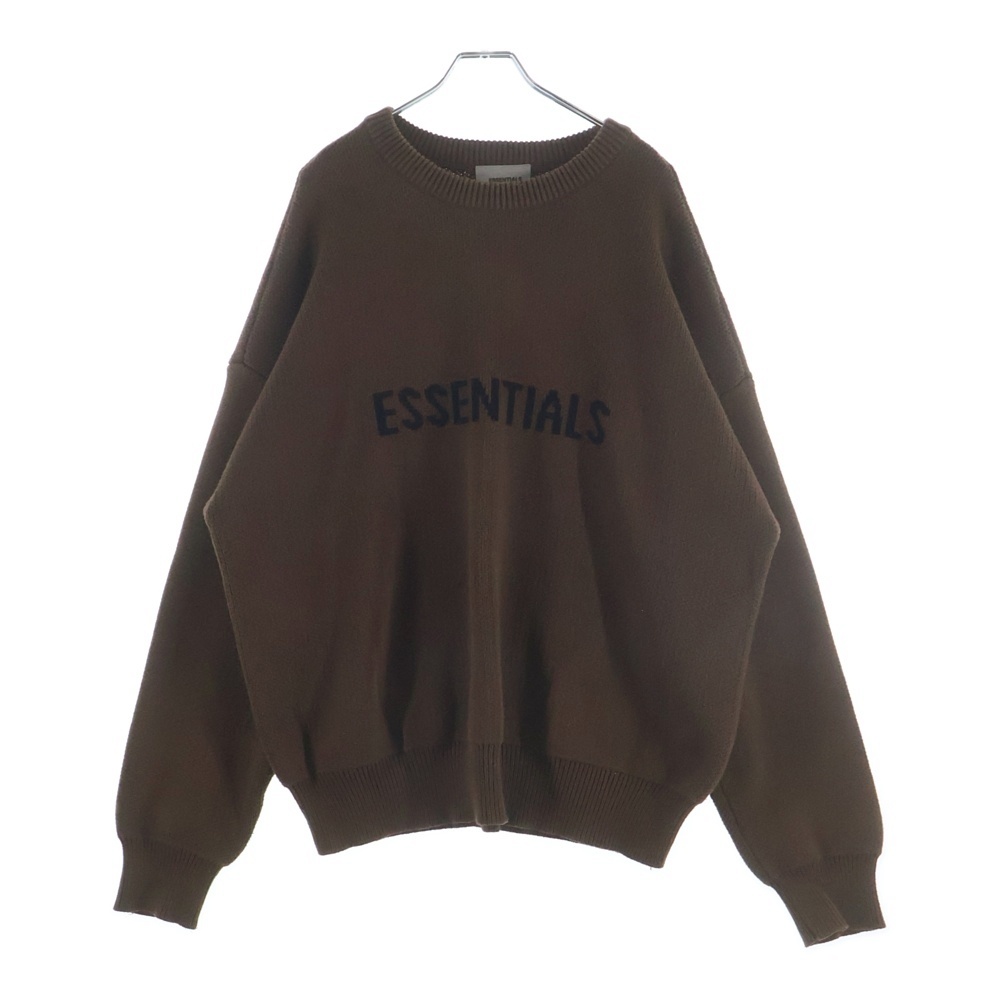 KNIT SWEATER ロゴプリント クルーネックニットセーター ブラウン Aランク