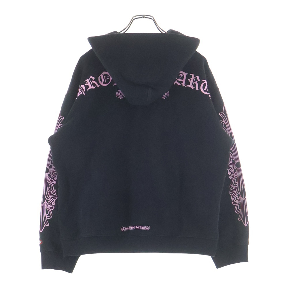 ×MATTY BOY PPO CH ARCH マッティボーイ チョンパーパッチ アーチロゴ 袖フローラル スウェットプルオーバーパーカー フーディー ブラック/ピンク Bランク