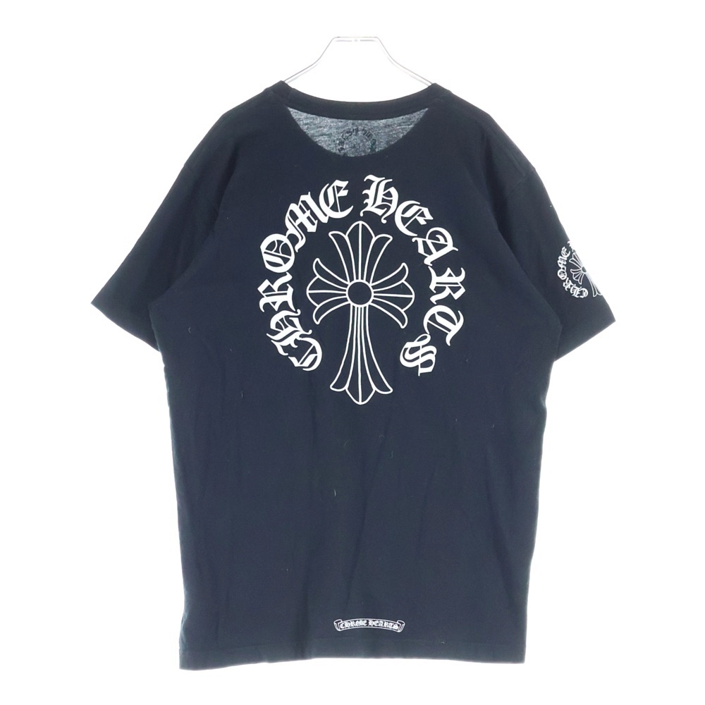 襟ロゴ クロスバックプリント 半袖Tシャツ カットソー ブラック Bランク