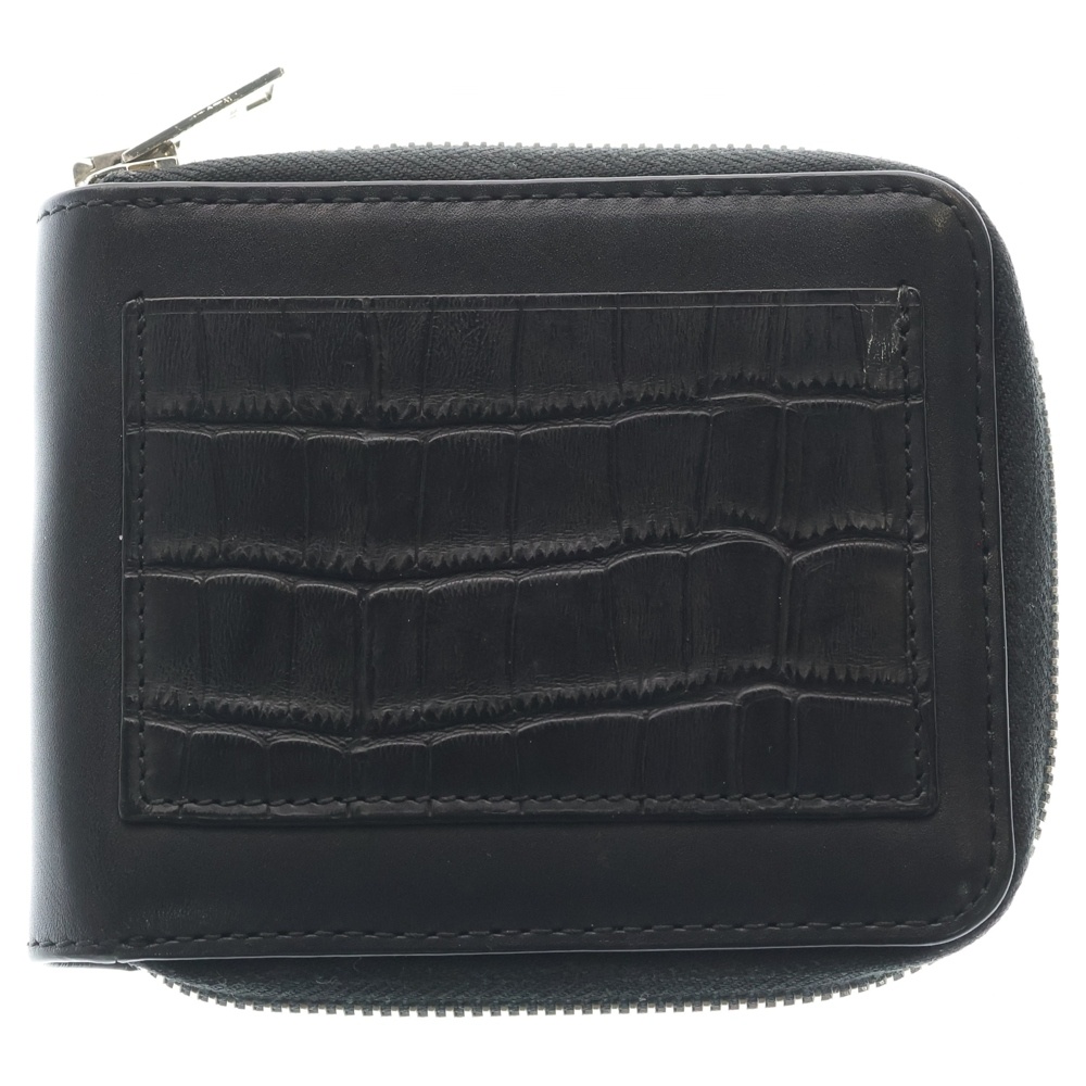 クロコ型押し ジッピーウォレット 財布 ブラック Bランク