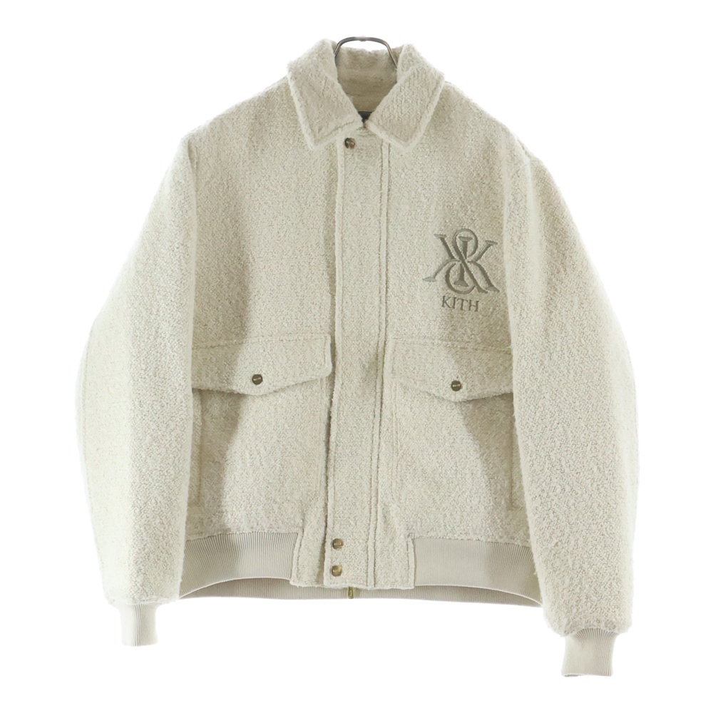 フロントエンブロイダリーデザイン ダブルフラップポケット ジップアップ ボアジャケット ホワイト 25-020-060-0006-3-0 Bランク