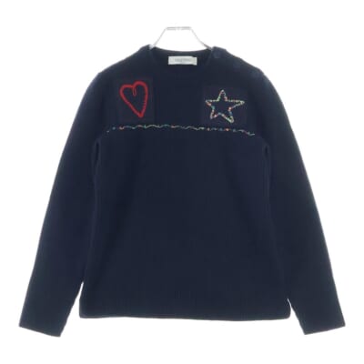 Rib Knit Sweater リブニットセーター ハート刺繍 ネイビー VKC21J4H3 Aランク