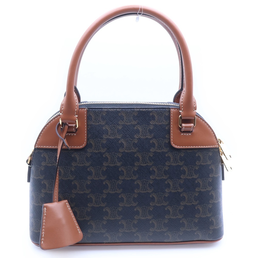 トリオンフ スモールボーリング 2wayハンドバッグ ショルダーバッグ ブラウン PVC×レザー ゴールド金具 Aランク