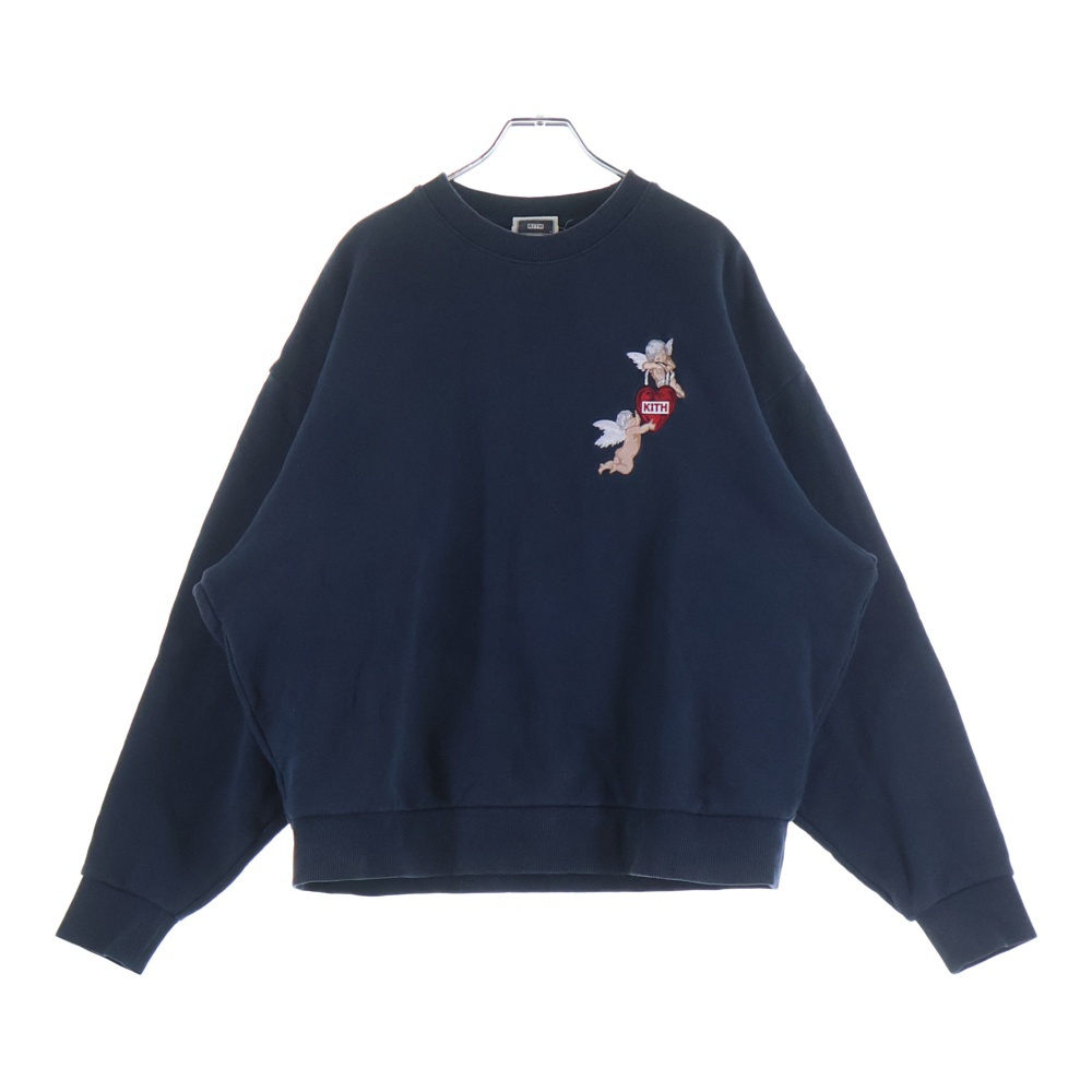 エンジェル刺繍 クルーネックトレーナー スウェット ネイビー Bランク