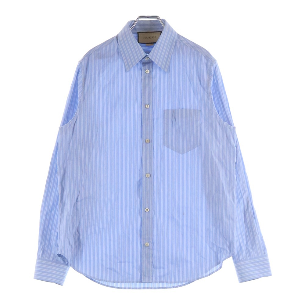 Chest Pocket Stripe Cotton Shirt チェストポケットストライプコットンシャツ コットン長袖シャツ 703396ZAI4C ブルー Bランク